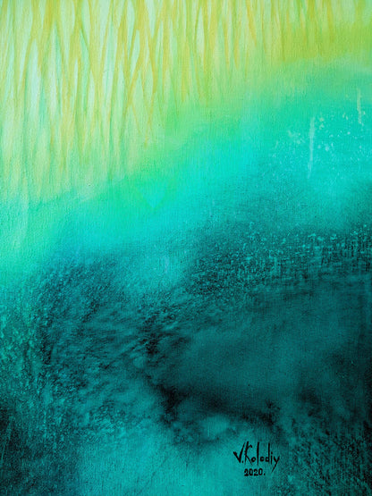 Abstract artwork with gradient of green and blue hues