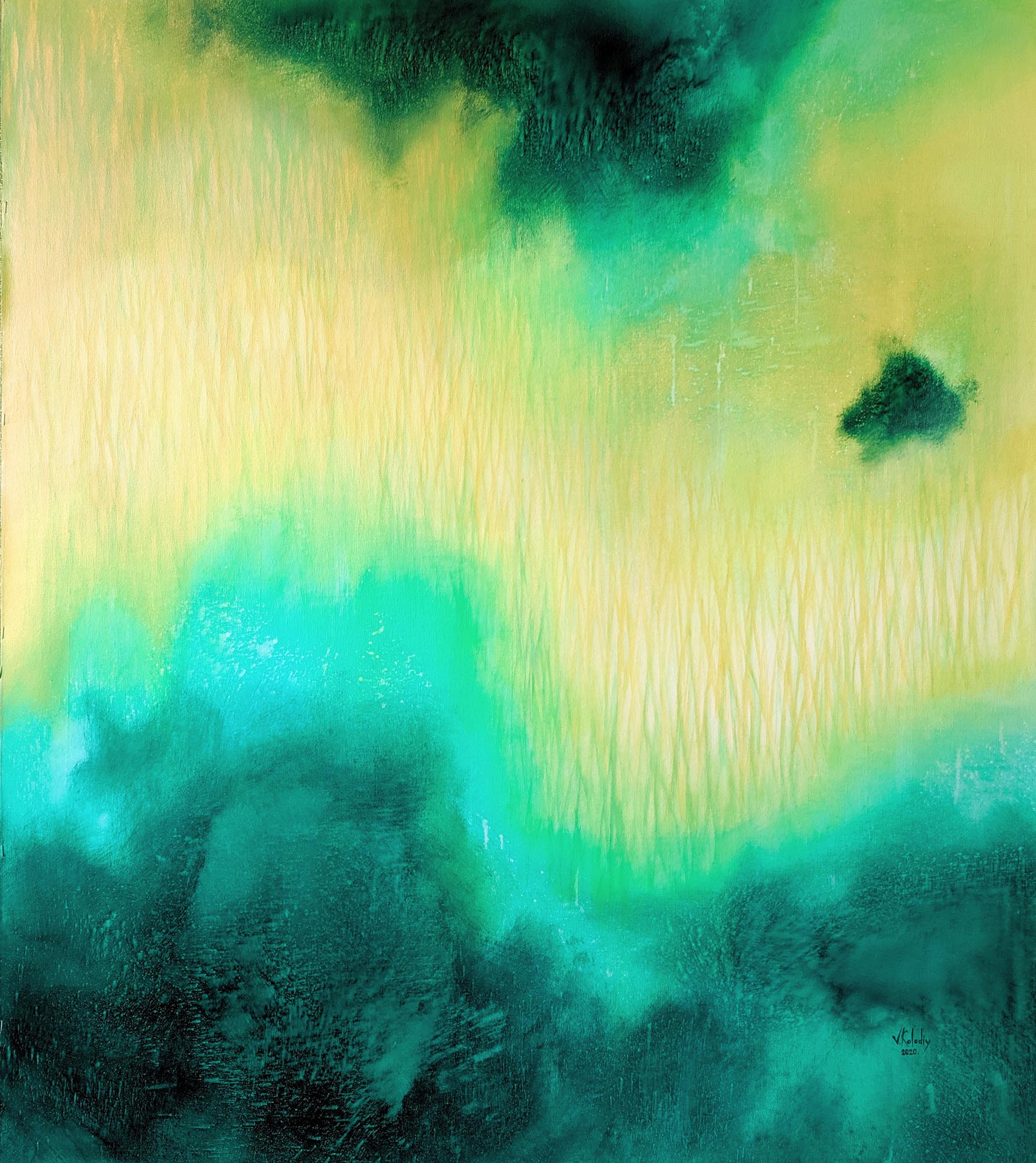 Modern abstract art with green and yellow colors