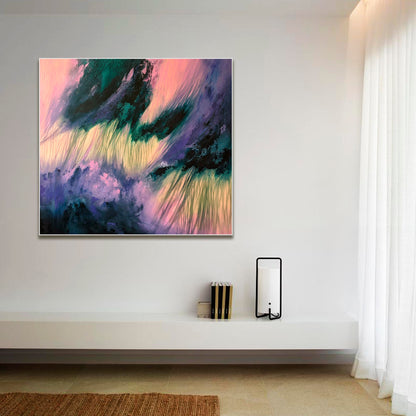 Abstract painting on a wall in a modern interior setting