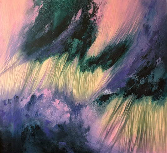 Abstract painting with vibrant colors and brush strokes