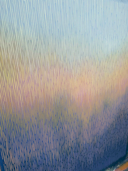 Textured wall with horizontal lines and gradient from blue to yellow