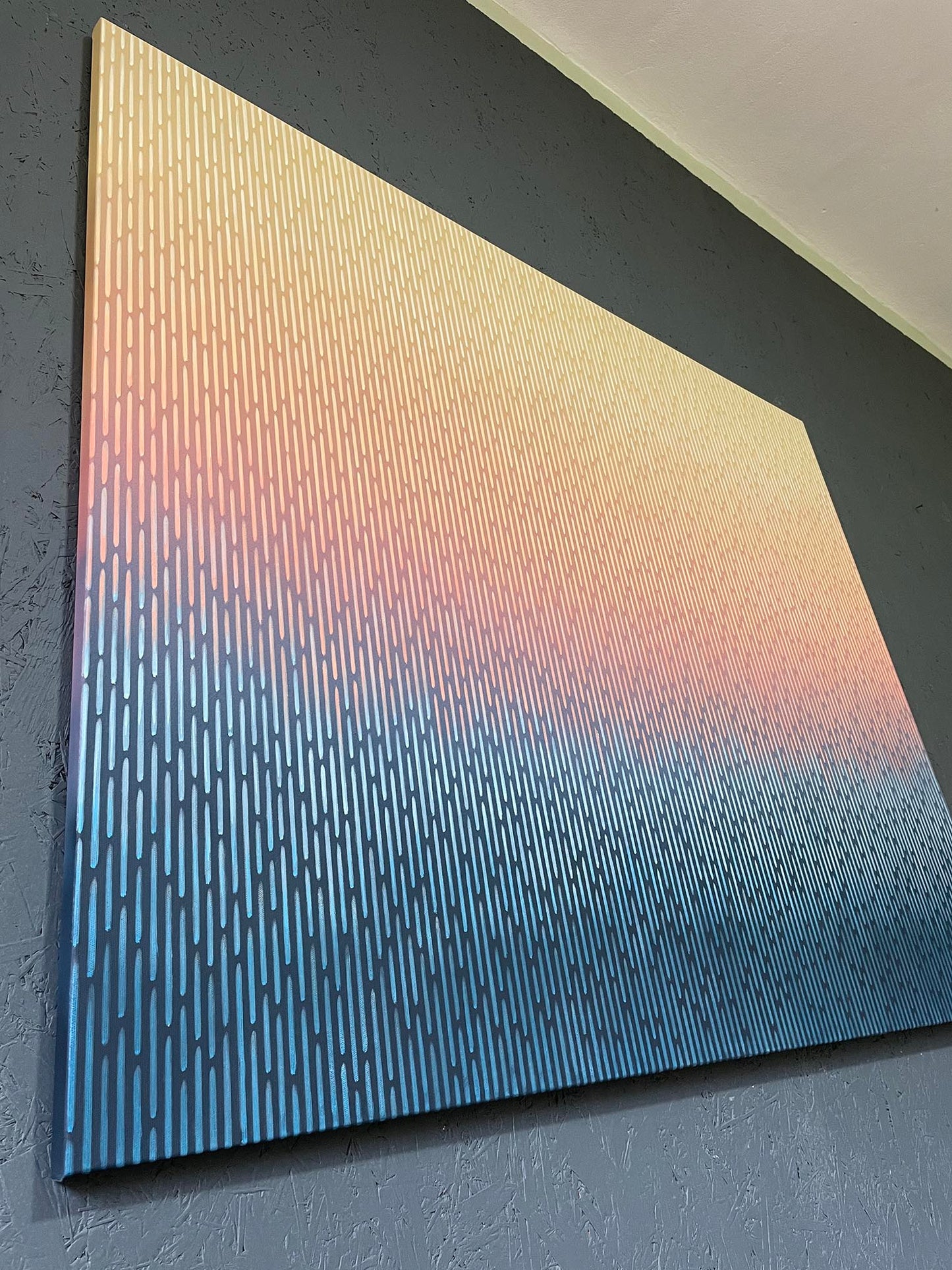 Zoomed-in shot of the highly precise, uniform linear execution that creates the signature mirage effect in Mirage No. 58