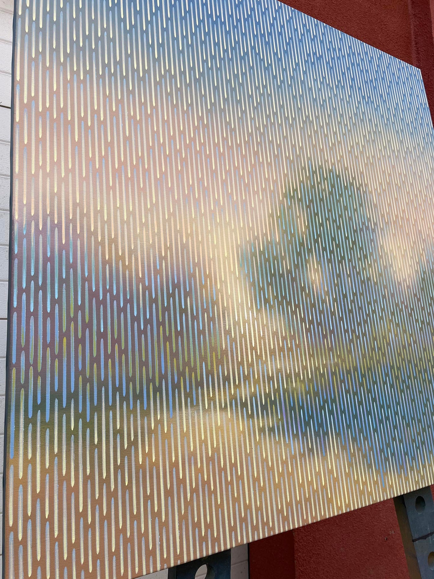 Micro shot of the precision vertical line brushwork showcasing the authentic author's technique of Vasyl Kolodiy.