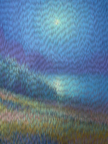 Detailed close-up showing the smooth acrylic glaze depth and fine detail execution on meditation 168 canvas.