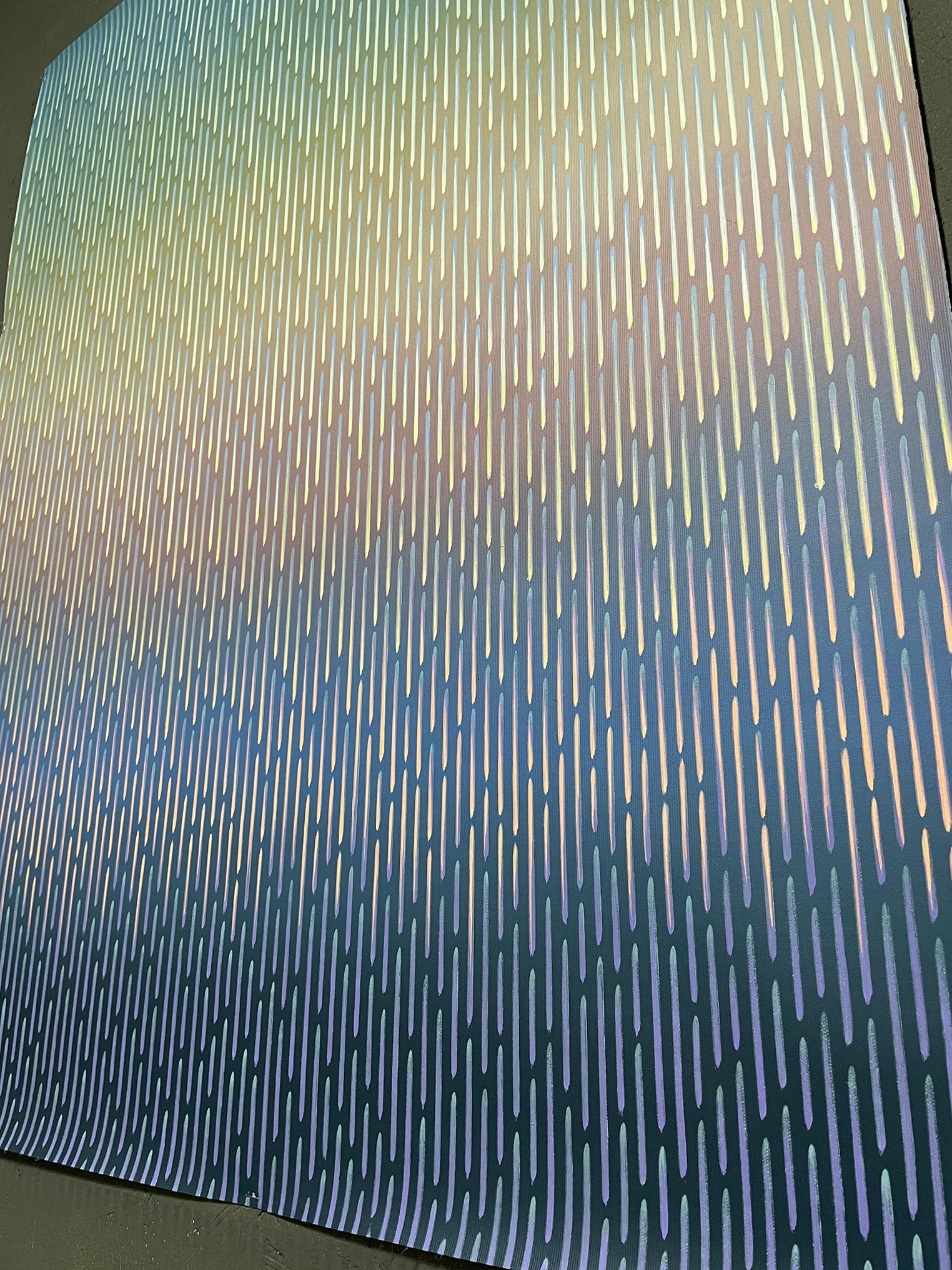 Micro shot highlighting the completely smooth matte finish and uniform pigment distribution on Mirage No. 77 canvas.
