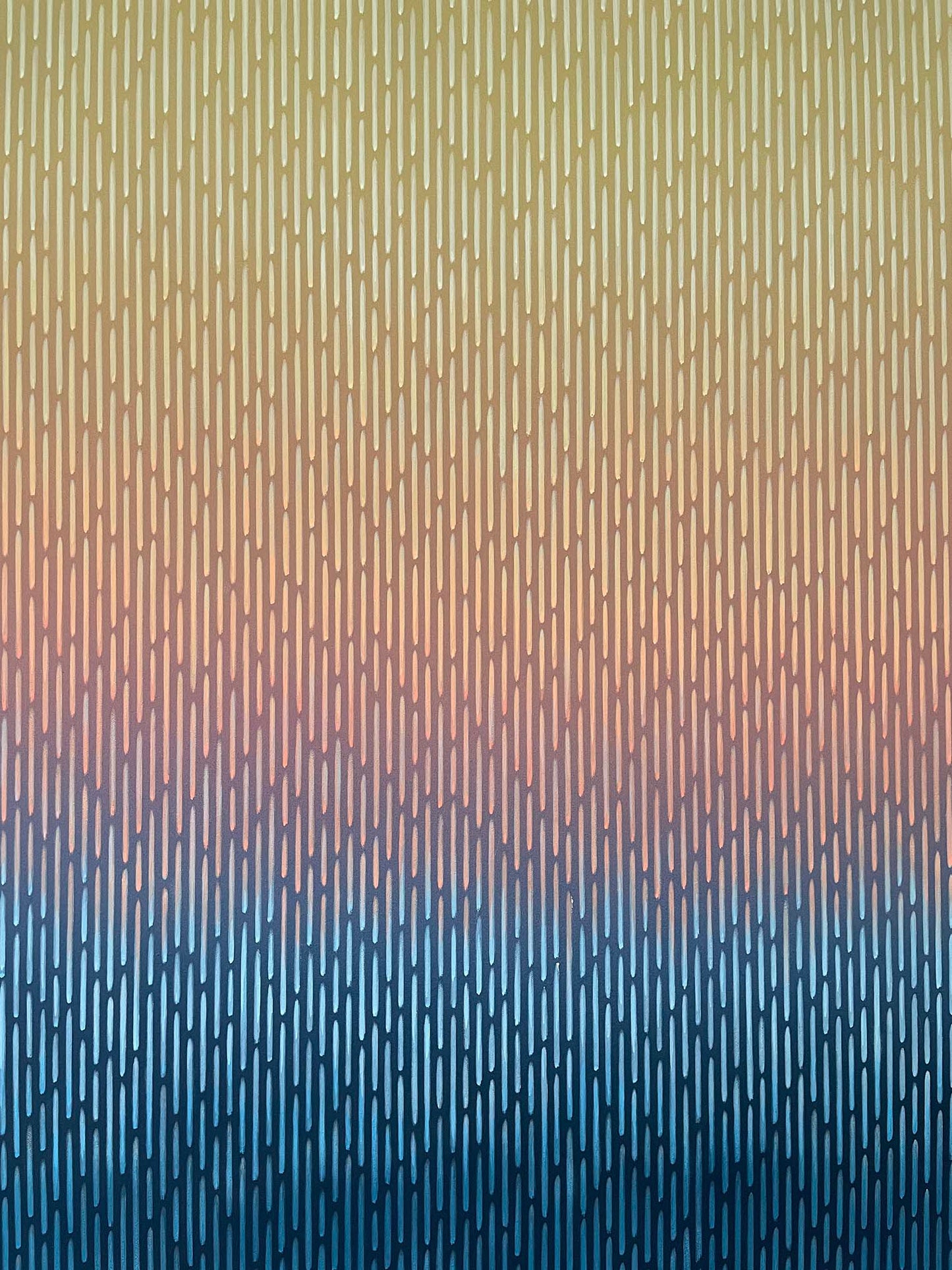 Macro view of fine optical color merging on the perfectly flat, smooth surface of Mirage No. 58 canvas art.