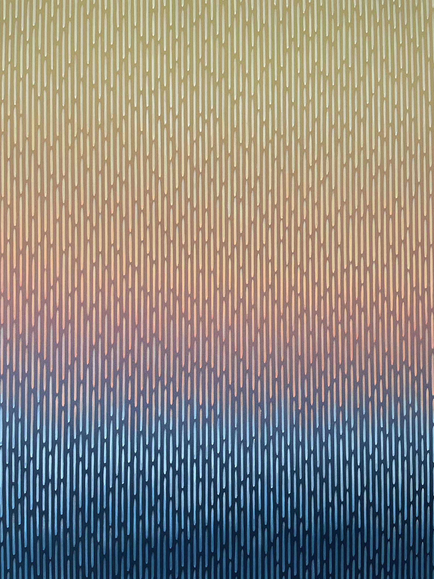 Macro view of fine optical color merging on the perfectly flat, smooth surface of Mirage No. 58 canvas art.