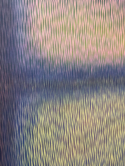 Abstract pattern with wavy lines in blue, green, and purple tones.
